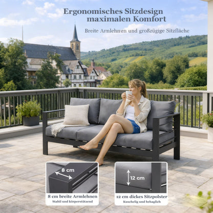 MEXO Gartenlounge - Set XXL Gartenmöbel Set Aluminium Outdoor (Gartenmöbel Set, 4 - tlg., 1×3 - Sitzer Sofa, 2×Sessel, 1×Tisch, 10×Auflagen), wetterfest Sitzgruppe Essgruppe Gartengarnitur für 4 - 5 Personen - MeXo - Home