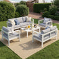 MEXO Gartenlounge - Set XXL Gartenmöbel Set Aluminium Outdoor (Gartenmöbel Set, 5 - tlg., 1×3 - Sitzer Sofa, 1×2 - Sitzer Sofa, 2×Sessel, 1×Tisch, 14×Auflagen), wetterfest Sitzgruppe Essgruppe Gartengarnitur für 6 - 7 Personen - MeXo - Home