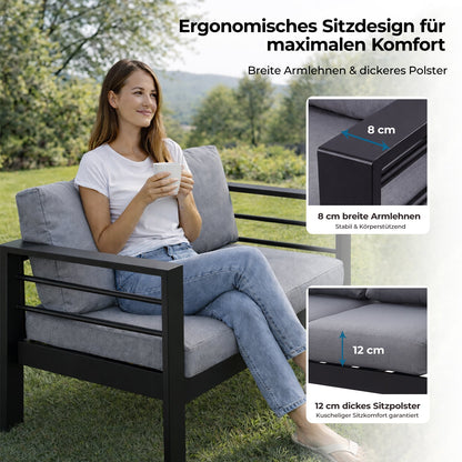 MEXO Gartenlounge - Set XXL Gartenmöbel Set Aluminium Outdoor (Gartenmöbel Set, , 5 - tlg., 1×3 - Sitzer Sofa, 1×2 - Sitzer Sofa, 2×Sessel, 1×Tisch, 14×Auflagen), wetterfest Sitzgruppe Essgruppe Gartengarnitur für 6 - 7 Personen - MeXo - Home