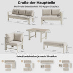 MEXO Gartenlounge - Set XXL Gartenmöbel Set Aluminium für 6 - 8 Personen (Dining Loungeset Outdoor, 5 - tlg., mit 12 cm dicken Sitzkissen, pflegeleichte Polywood - Tischplatte) - MeXo - Home