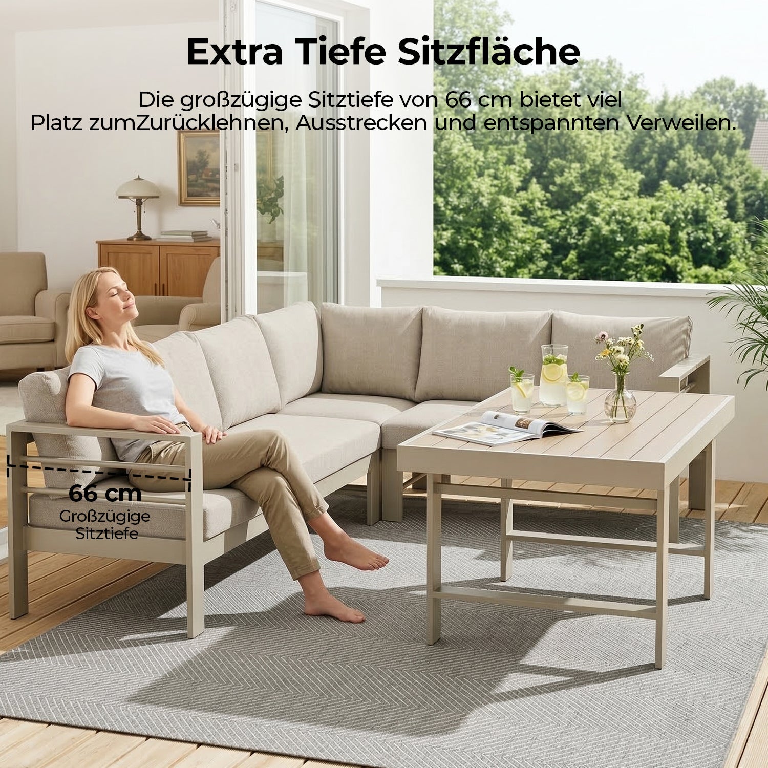 MEXO Gartenlounge - Set XXL Gartenmöbel Set Aluminium für 6 - 8 Personen (Dining Loungeset Outdoor, 5 - tlg., mit 12 cm dicken Sitzkissen, pflegeleichte Polywood - Tischplatte) - MeXo - Home