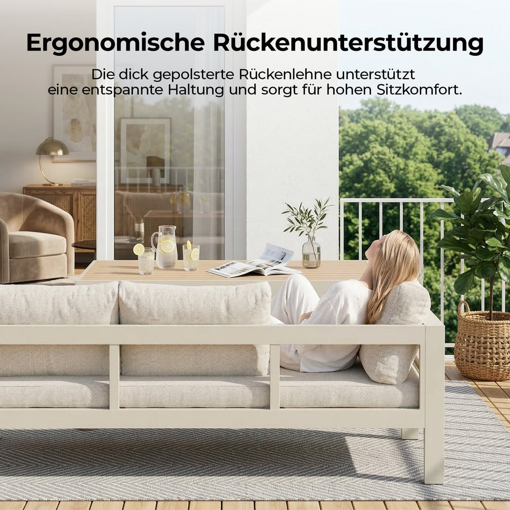 MEXO Gartenlounge - Set XXL Gartenmöbel Set Aluminium für 6 - 8 Personen (Dining Loungeset Outdoor, 5 - tlg., mit 12 cm dicken Sitzkissen, pflegeleichte Polywood - Tischplatte) - MeXo - Home