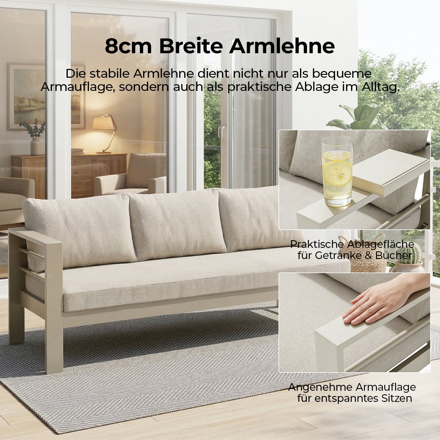 MEXO Gartenlounge - Set XXL Gartenmöbel Set Aluminium für 6 - 8 Personen (Dining Loungeset Outdoor, 5 - tlg., mit 12 cm dicken Sitzkissen, pflegeleichte Polywood - Tischplatte) - MeXo - Home