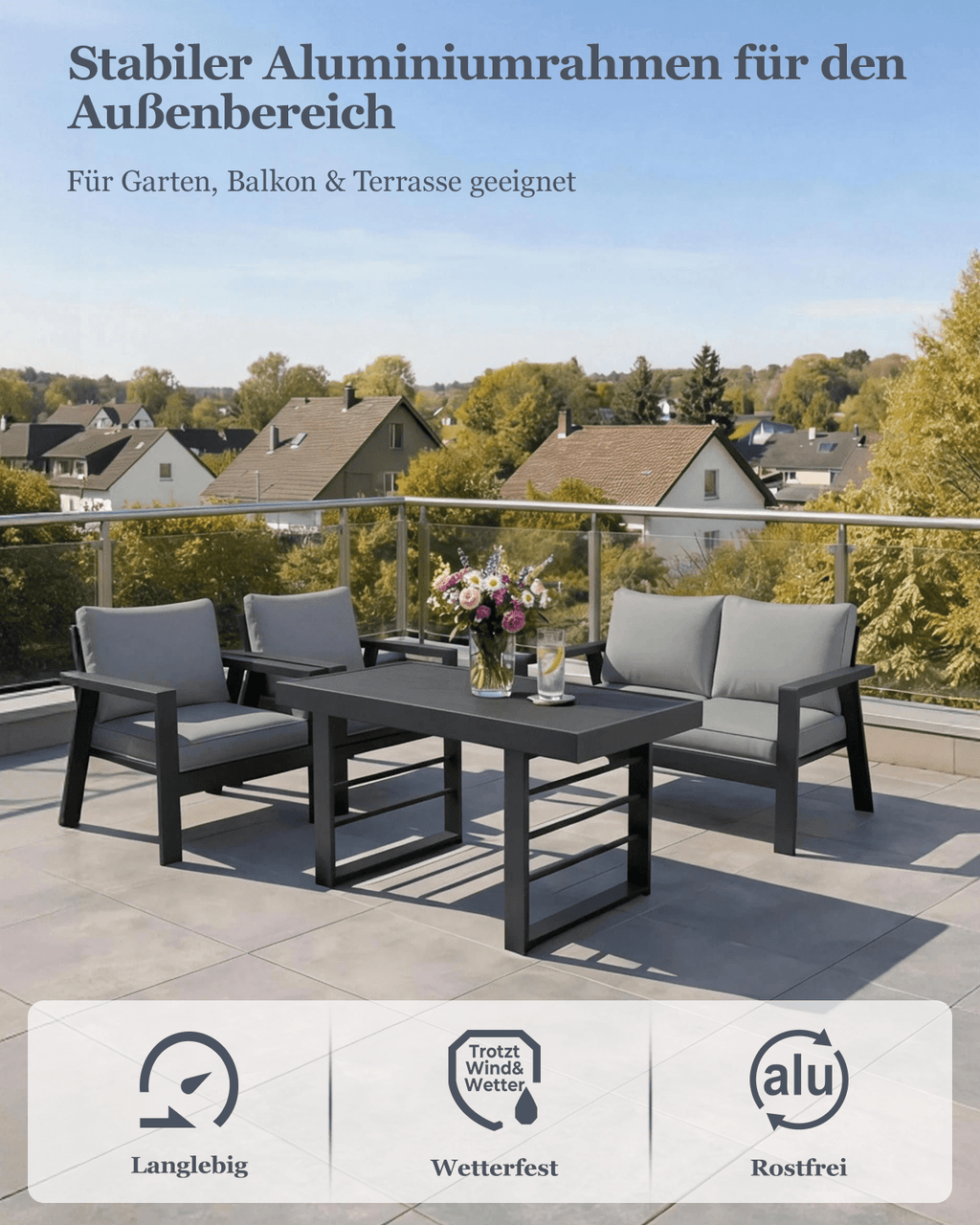 MEXO Gartenmöbel Set 4-tlg. 3–4 Personen - MeXo