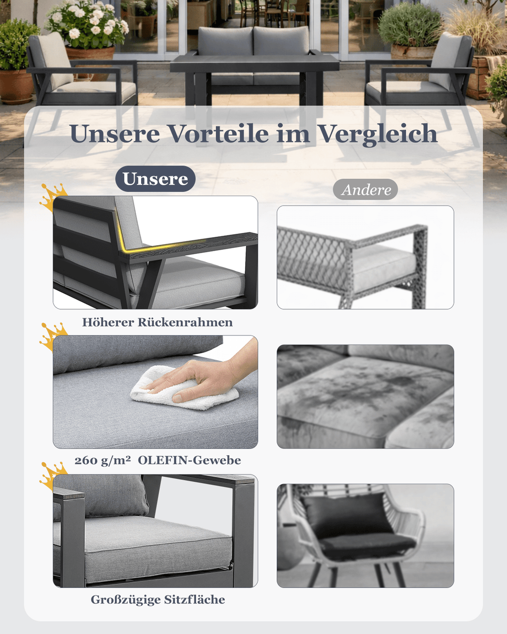 MEXO Gartenmöbel Set 4-tlg. 3–4 Personen - MeXo