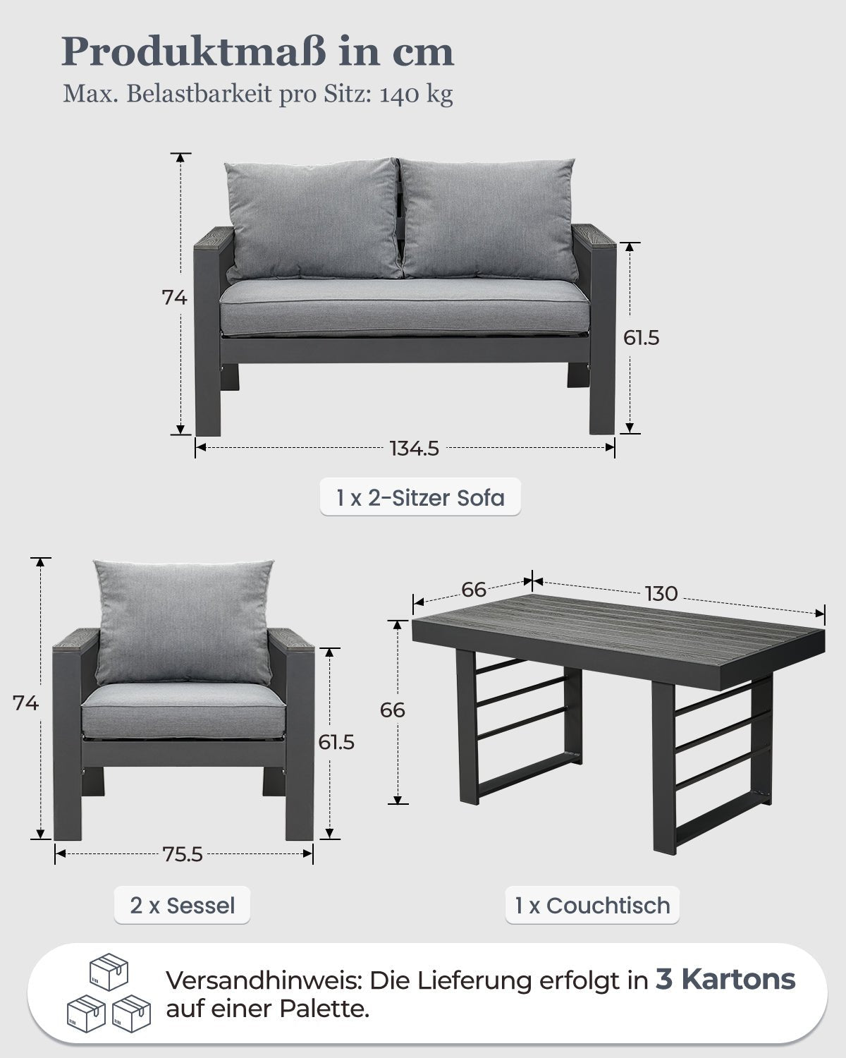 MEXO Gartenmöbel Set 4-tlg. 3–4 Personen - MeXo