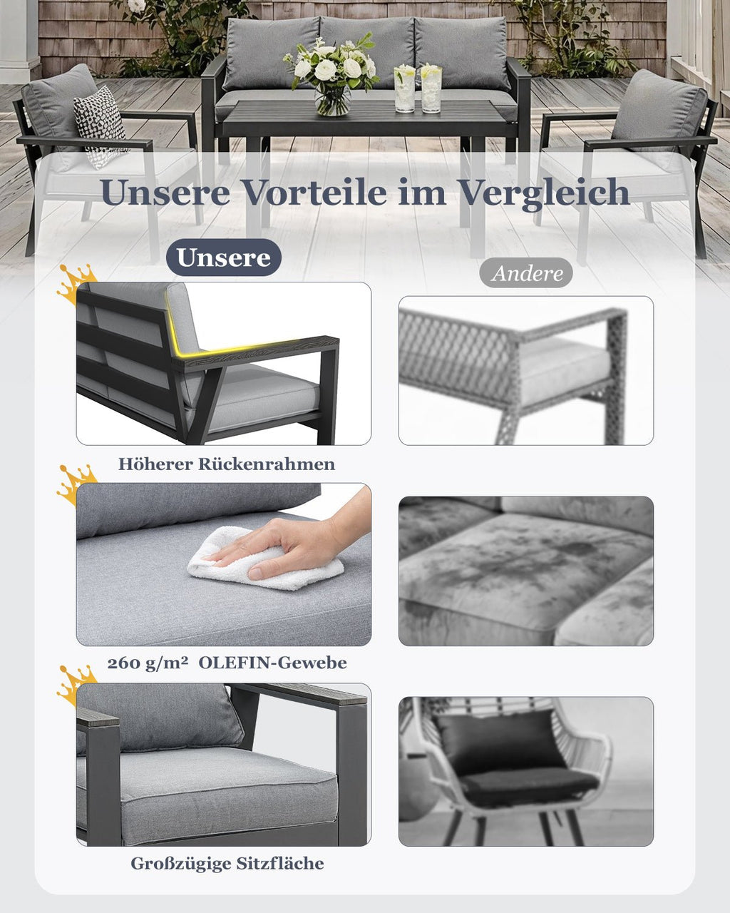 MEXO Gartenmöbel Set 4-tlg. 4–5 Personen - MeXo