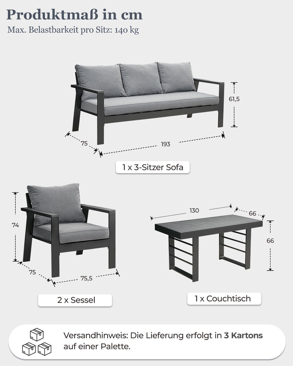 MEXO Gartenmöbel Set 4-tlg. 4–5 Personen - MeXo