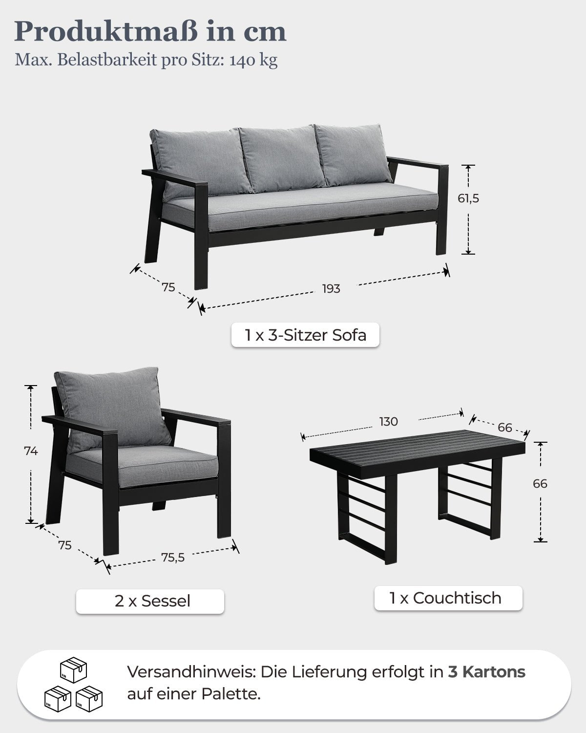 MEXO Gartenmöbel Set 4-tlg. 5–6 Personen - MeXo