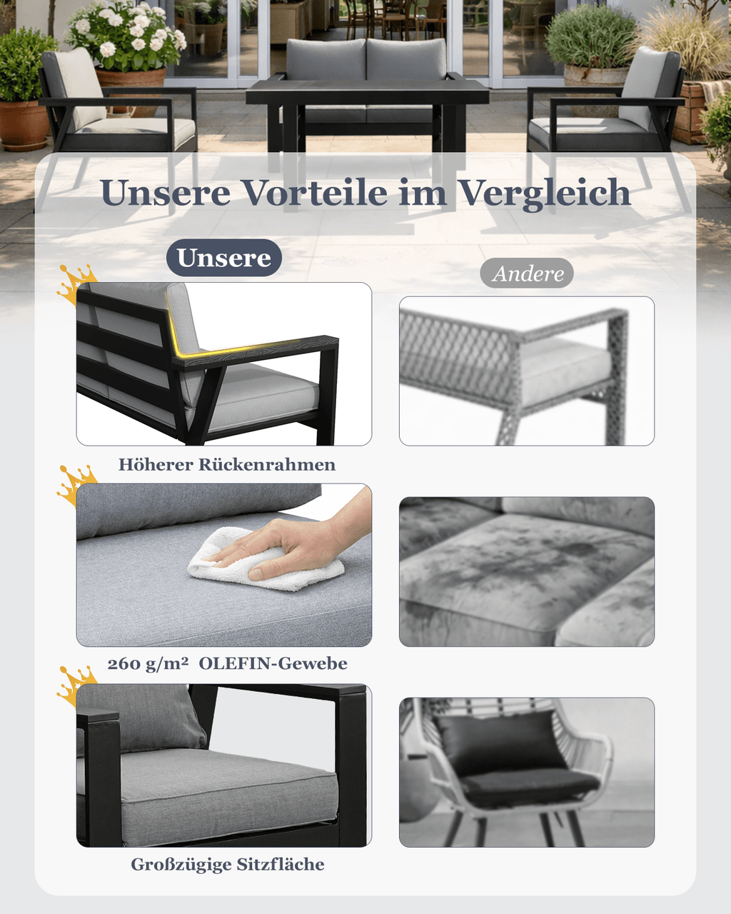 MEXO Gartenmöbel Set mit Tisch 4-tlg. - MeXo
