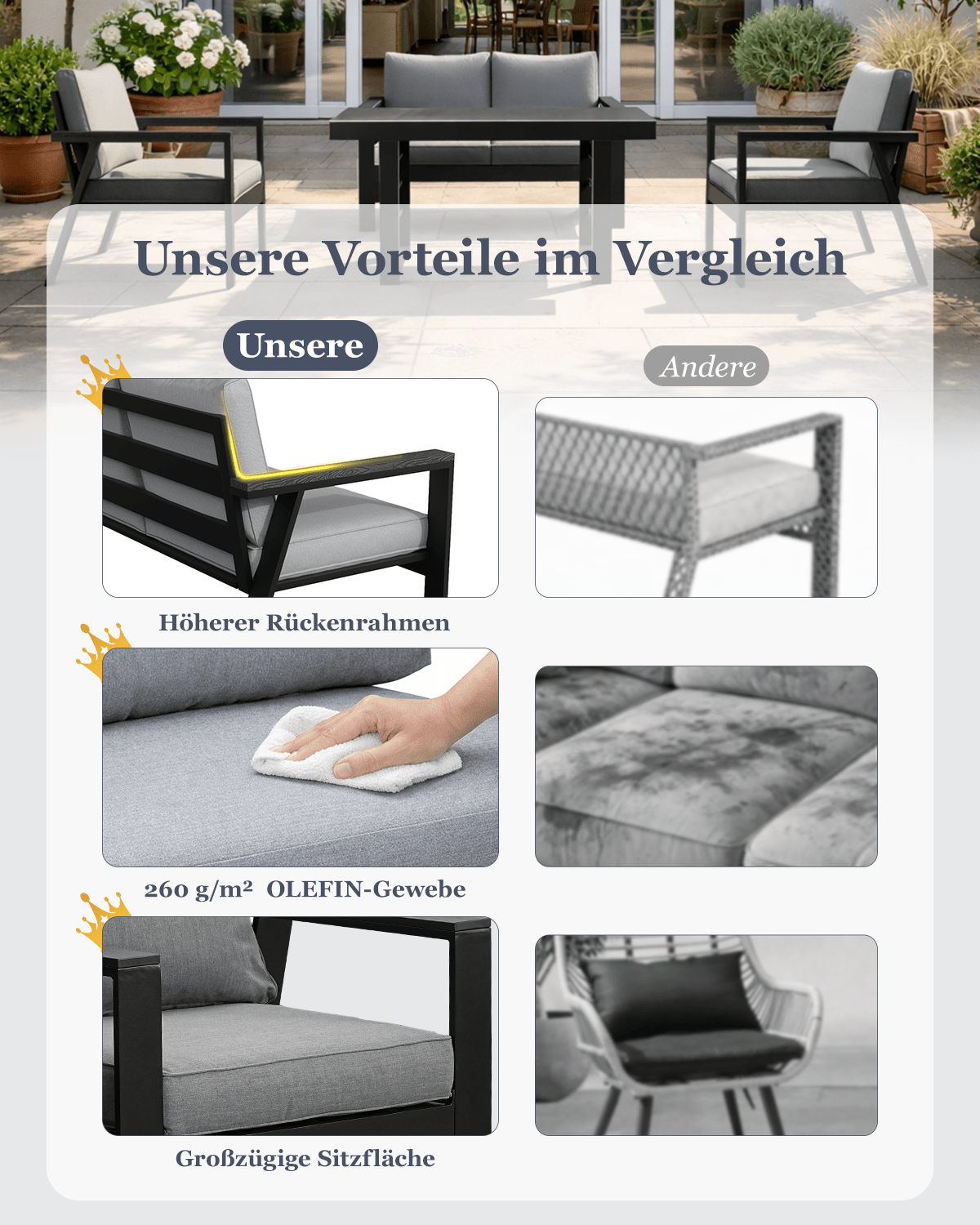 MEXO Gartenmöbel Set mit Tisch 4-tlg. - MeXo