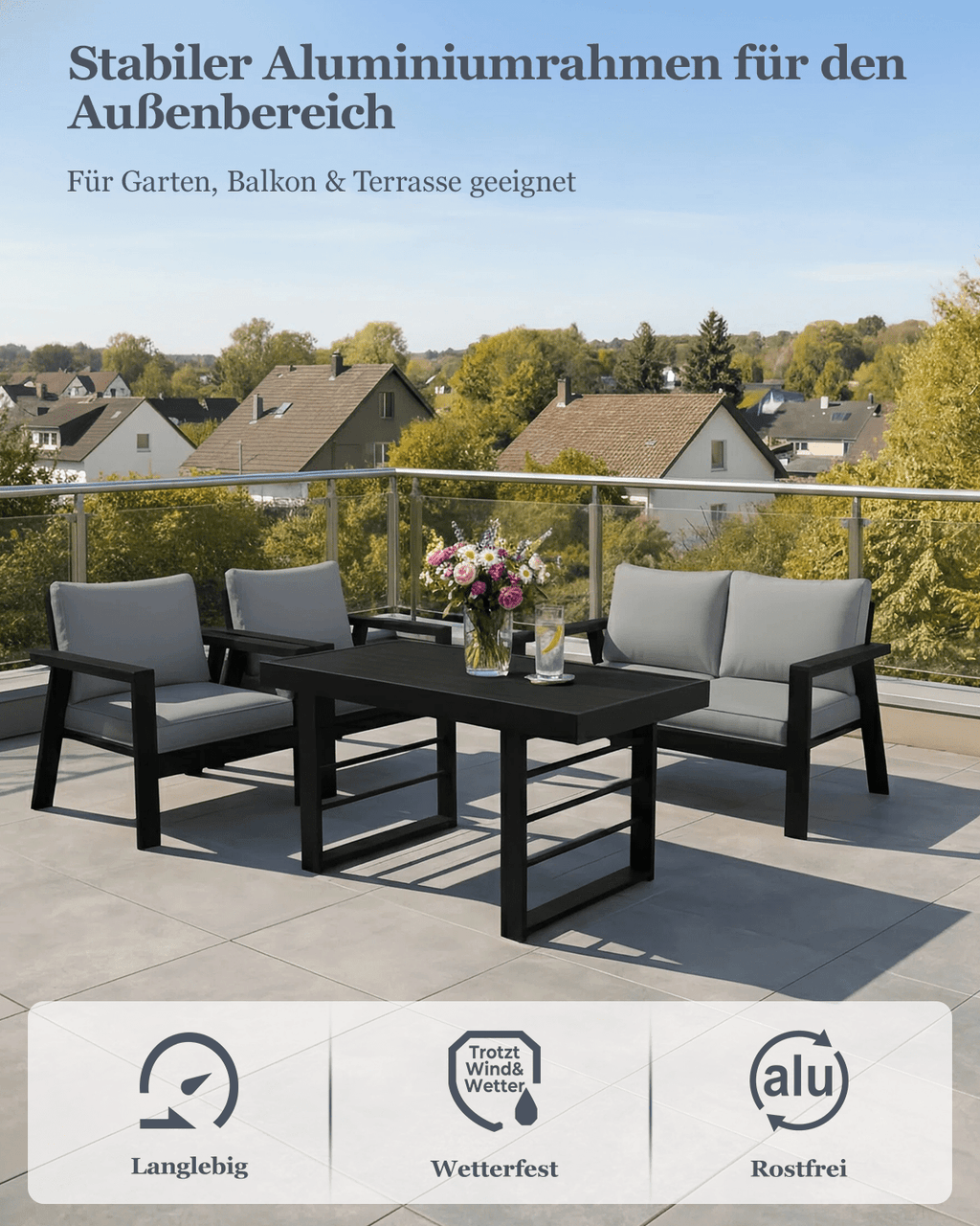 MEXO Gartenmöbel Set mit Tisch 4-tlg. - MeXo