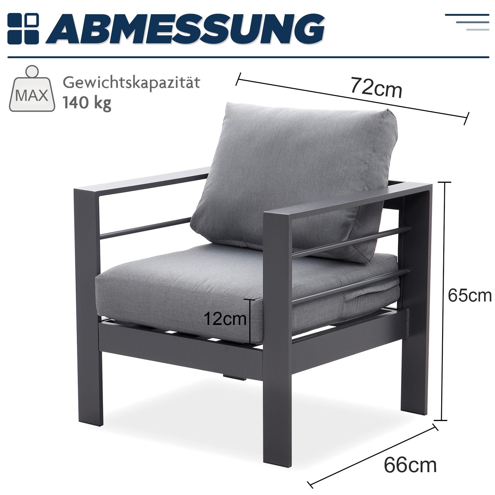 MEXO Gartensessel Terrassenstühle 2er Set Aluminium Wetterfest 140kg Luxus Relax (2x Einzelsessel 2x Sitzkissen 2x Rückenkissen) - MeXo - Home
