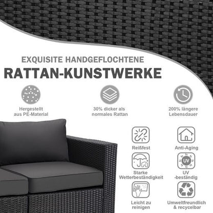 MEXO Gartensofa Rattan Modulsofa mit Liegefunktion Outdoor Wetterfest Balkon Terrasse 64x64cm xxl Sitzfläche, 10cm breite Komfort - Armlehnen, 10cm Luxus Sitzkissen, 7+ freie Kombinationen zur Auswahl, Polyrattan Lounge anthrazit Loungesessel - MeXo - Home