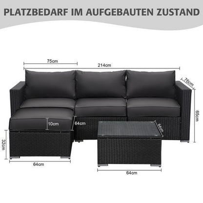 MEXO Gartensofa Rattan Modulsofa mit Liegefunktion Outdoor Wetterfest Balkon Terrasse 64x64cm xxl Sitzfläche, 10cm breite Komfort - Armlehnen, 10cm Luxus Sitzkissen, 7+ freie Kombinationen zur Auswahl, Polyrattan Lounge anthrazit Loungesessel - MeXo - Home