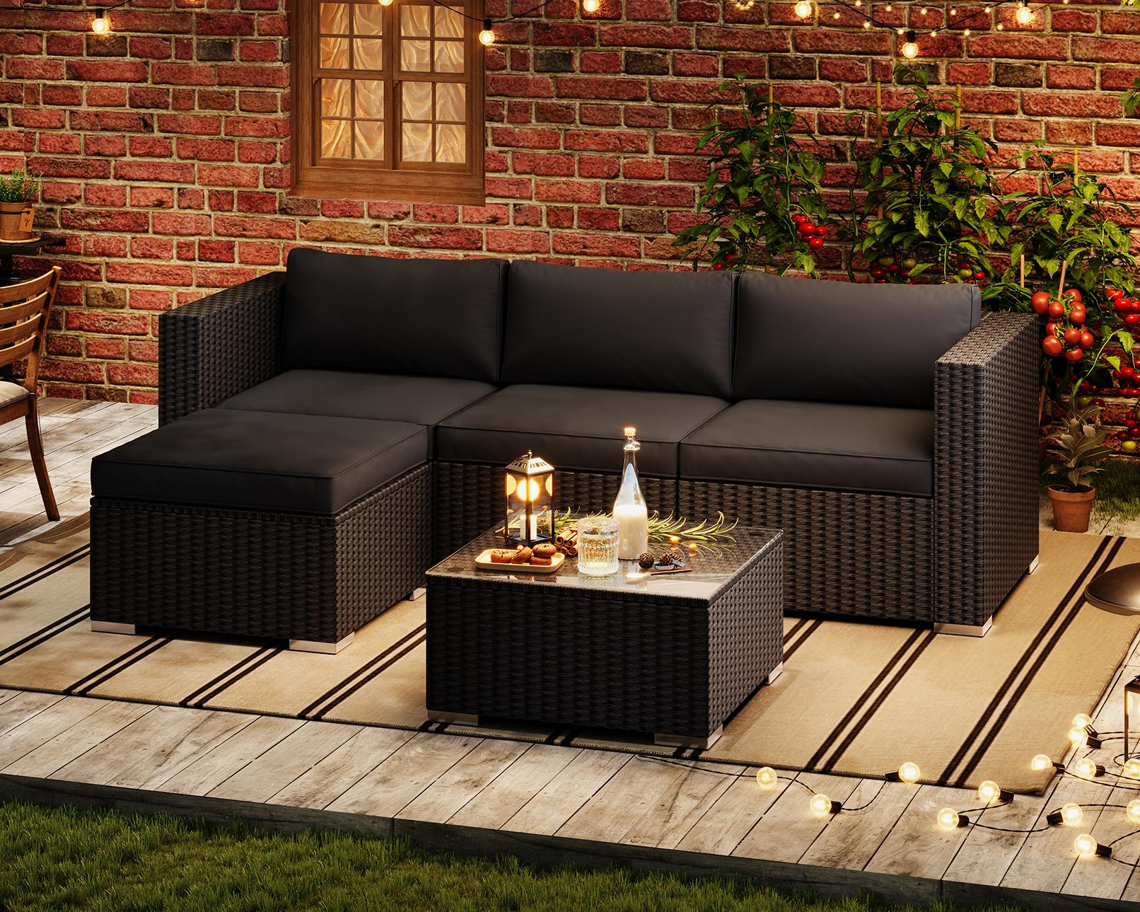 MEXO Gartensofa Rattan Modulsofa mit Liegefunktion Outdoor Wetterfest Balkon Terrasse 64x64cm xxl Sitzfläche, 10cm breite Komfort - Armlehnen, 10cm Luxus Sitzkissen, 7+ freie Kombinationen zur Auswahl, Polyrattan Lounge anthrazit Loungesessel - MeXo - Home