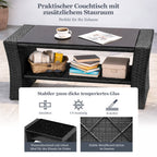 MeXo Loungeset Polyrattan Gartenmöbel Set 4 Personen Wetterfest (Balkonset Sitzgruppe, 4 - tlg., mit 80 cm hoher Rückenlehne, 8 cm breite Armlehne), Stauraum unter dem Tisch - MeXo - Home