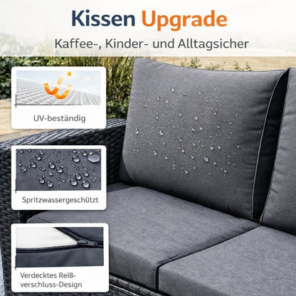 MeXo Loungeset Polyrattan Gartenmöbel Set 4 Personen Wetterfest (Balkonset Sitzgruppe, 4 - tlg., mit 80 cm hoher Rückenlehne, 8 cm breite Armlehne), Stauraum unter dem Tisch - MeXo - Home