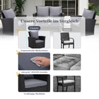 MeXo Loungeset Polyrattan Gartenmöbel Set 4 Personen Wetterfest (Balkonset Sitzgruppe, 4 - tlg., mit 80 cm hoher Rückenlehne, 8 cm breite Armlehne), Stauraum unter dem Tisch - MeXo - Home