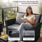 MeXo Loungeset Polyrattan Gartenmöbel Set 4 Personen Wetterfest (Balkonset Sitzgruppe, 4 - tlg., mit 80 cm hoher Rückenlehne, 8 cm breite Armlehne), Stauraum unter dem Tisch - MeXo - Home