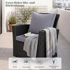 MeXo Loungeset Polyrattan Gartenmöbel Set 4 Personen Wetterfest (Balkonset Sitzgruppe, 4 - tlg., mit 80 cm hoher Rückenlehne, 8 cm breite Armlehne), Stauraum unter dem Tisch - MeXo - Home