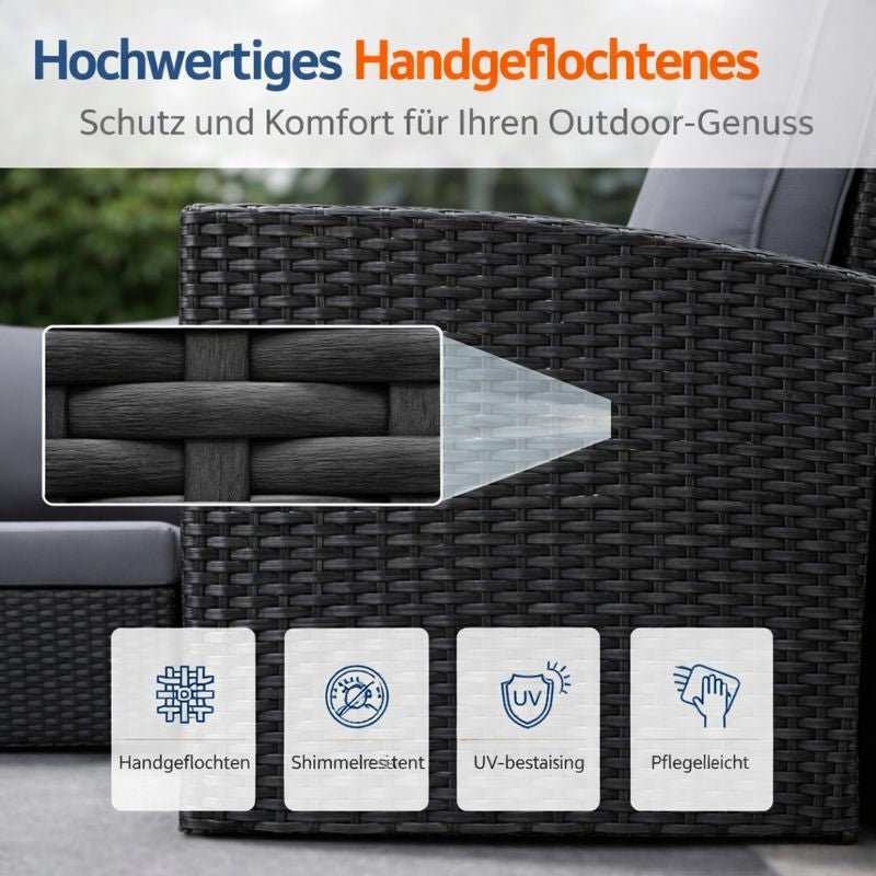 MeXo Loungeset Polyrattan Gartenmöbel Set 4 Personen Wetterfest (Balkonset Sitzgruppe, 4 - tlg., mit 80 cm hoher Rückenlehne, 8 cm breite Armlehne), Stauraum unter dem Tisch - MeXo - Home