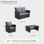 MeXo Loungeset Polyrattan Gartenmöbel Set 4 Personen Wetterfest (Balkonset Sitzgruppe, 4 - tlg., mit 80 cm hoher Rückenlehne, 8 cm breite Armlehne), Stauraum unter dem Tisch - MeXo - Home