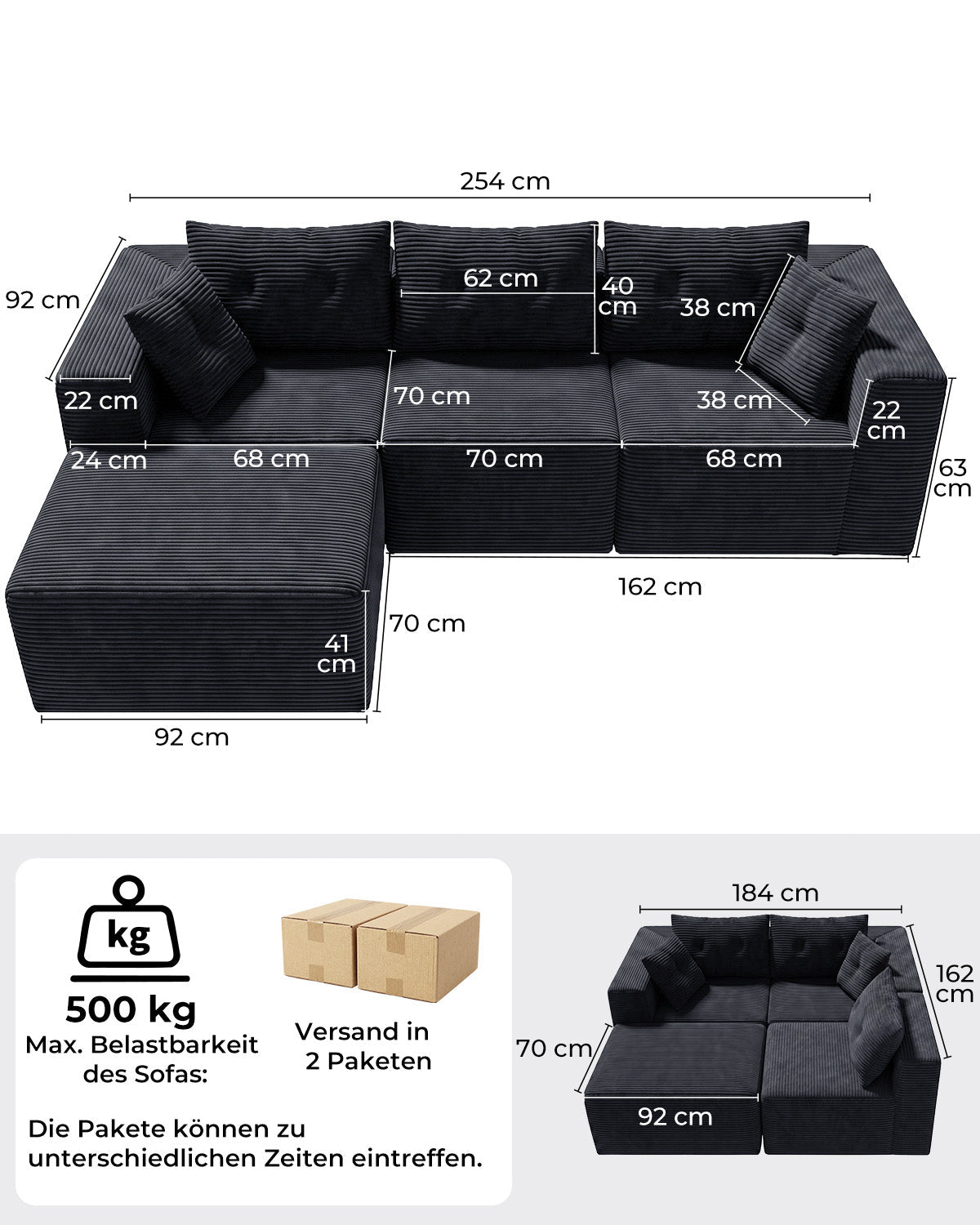 MEXO Modulares Ecksofa 254 cm - MeXo