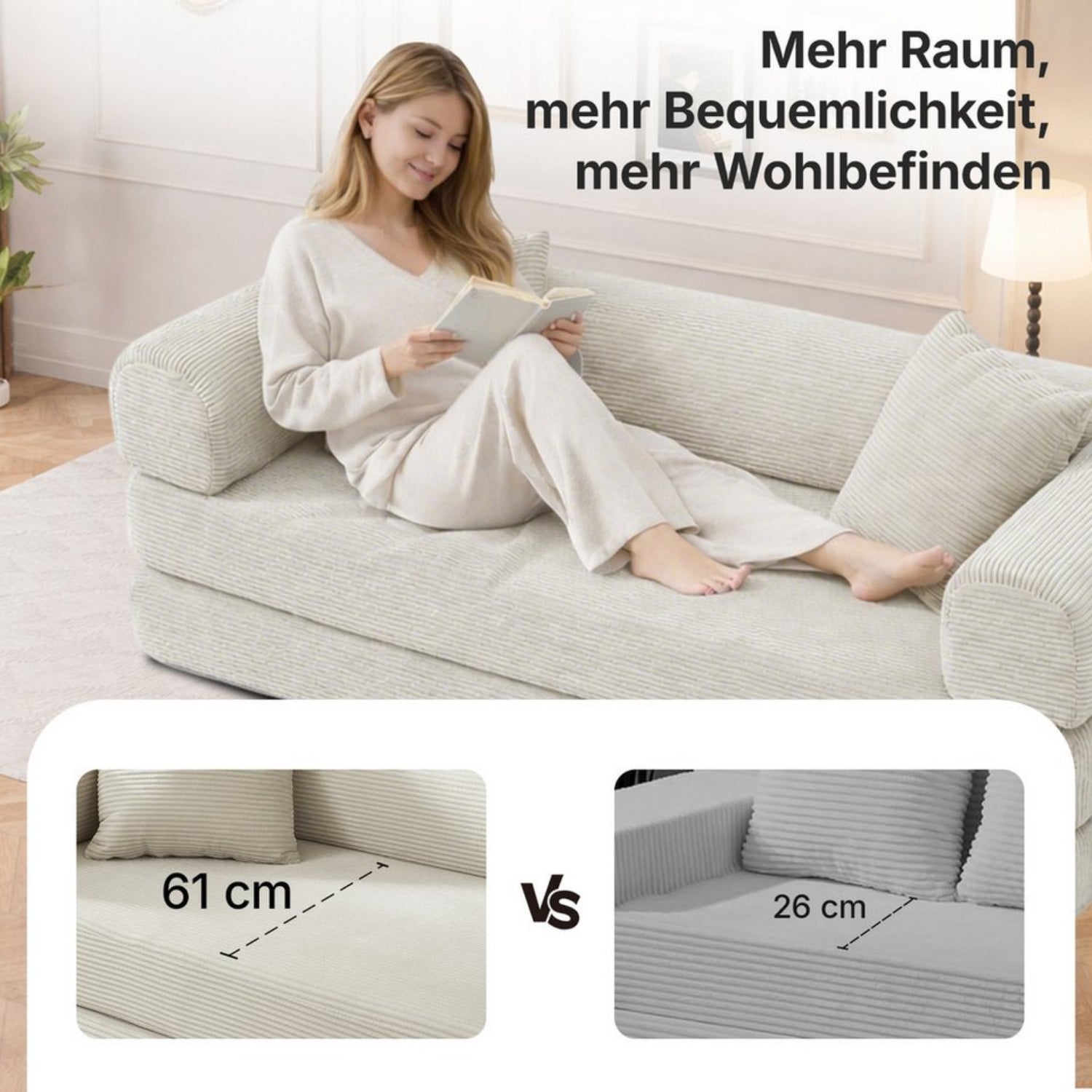 MEXO Schlafsofa 195 cm 3 sitzer cord sofa mit schlaffunktion Set, Wandelbares Tatami - Bodensofa, einfach in Einzelbett umwandelbar - MeXo - Home