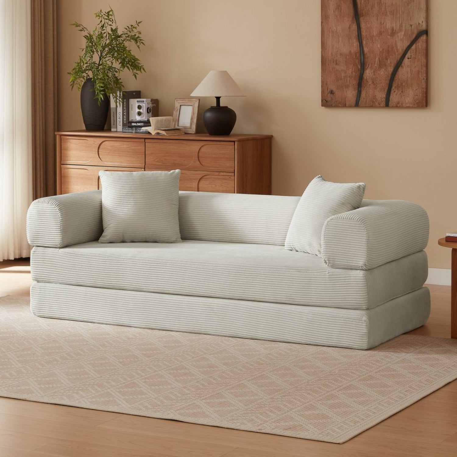 MEXO Schlafsofa 195 cm 3 sitzer cord sofa mit schlaffunktion Set, Wandelbares Tatami - Bodensofa, einfach in Einzelbett umwandelbar - MeXo - Home