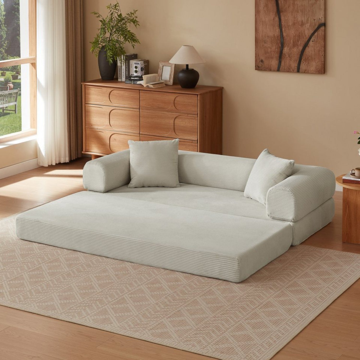 MEXO Schlafsofa 195 cm 3 sitzer cord sofa mit schlaffunktion Set, Wandelbares Tatami - Bodensofa, einfach in Einzelbett umwandelbar - MeXo - Home