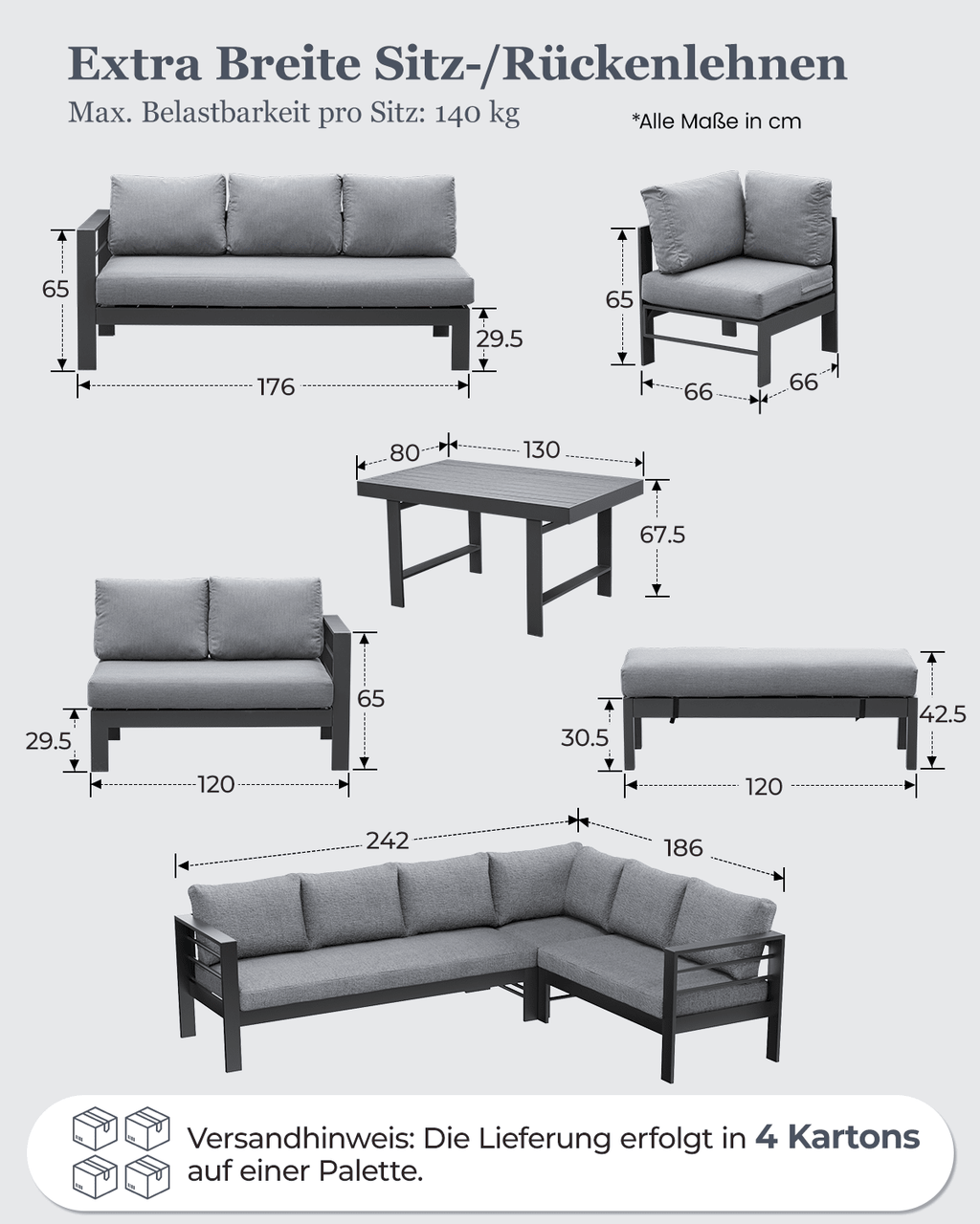 MEXO XXL Garten - Ecklounge 5 - tlg. 6–8 Personen - MeXo