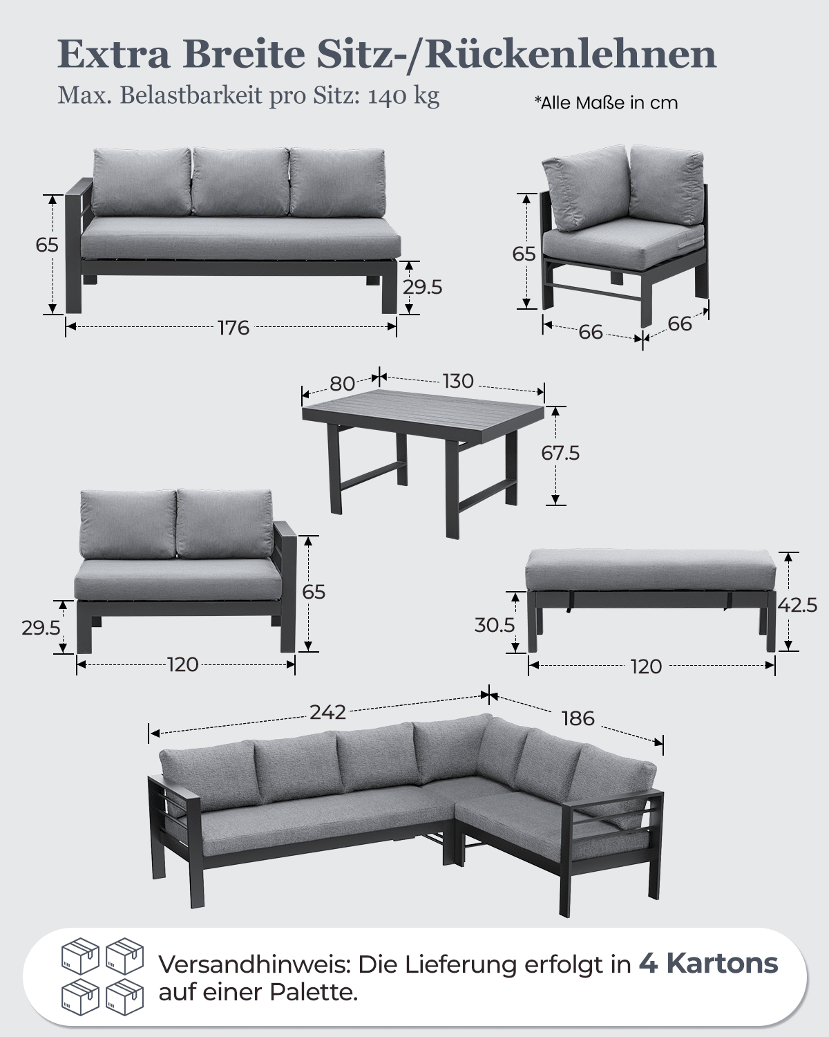 MEXO XXL Garten - Ecklounge 5 - tlg. 6–8 Personen - MeXo