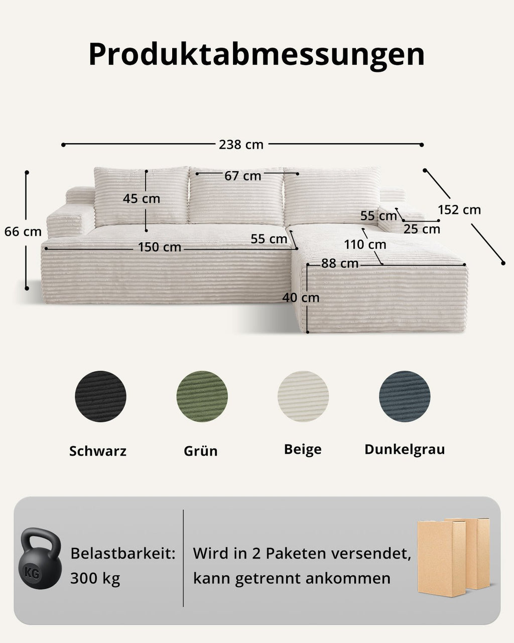 Modulares Cord Ecksofa rechts - MeXo