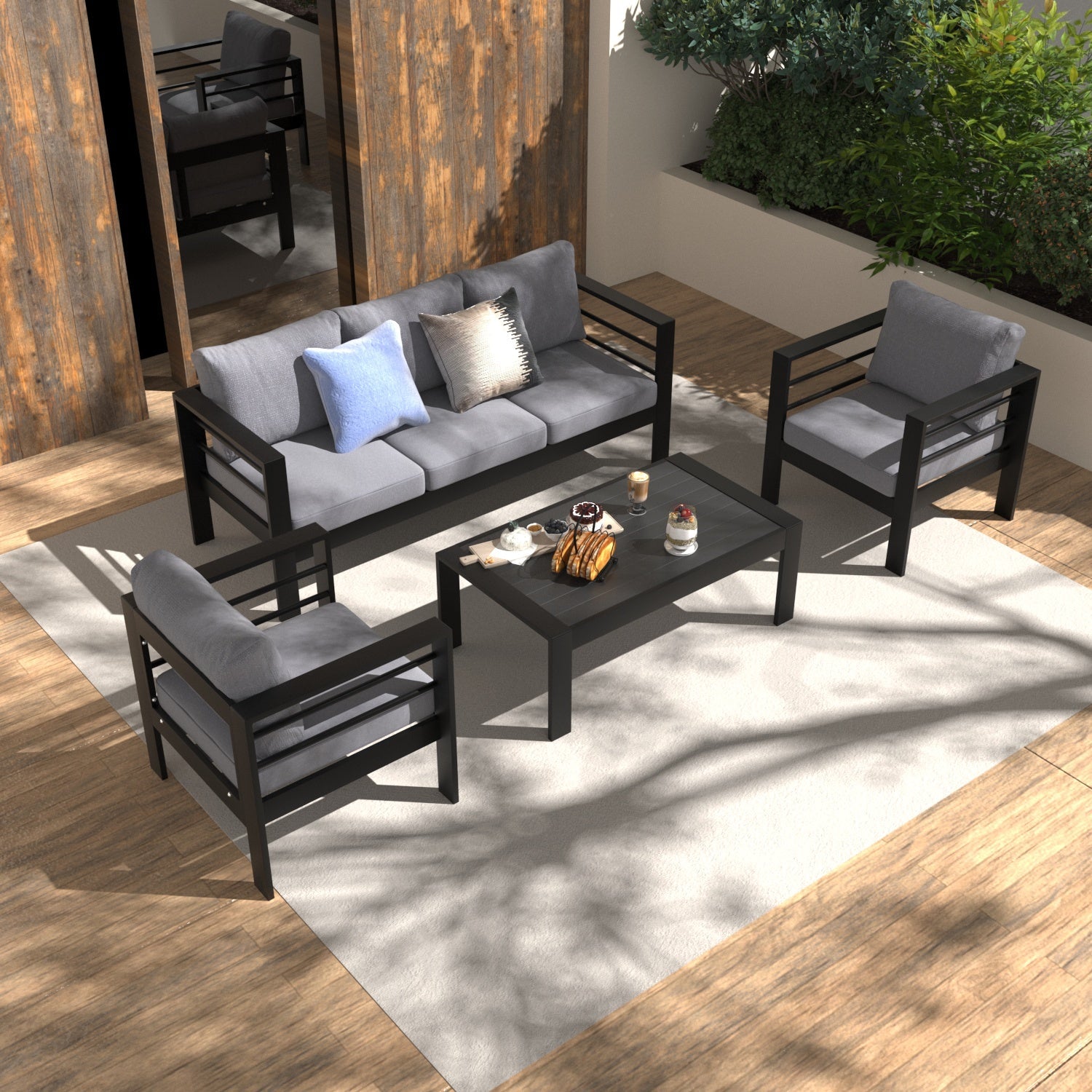 Schwarz 5 Sitzer Aluminium Lounge Gartenmöbel Set mit Polster Schwarz - MeXo - Home