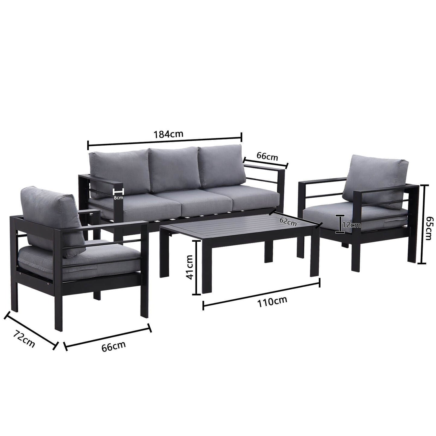 Schwarz 5 Sitzer Aluminium Lounge Gartenmöbel Set mit Polster Schwarz - MeXo - Home