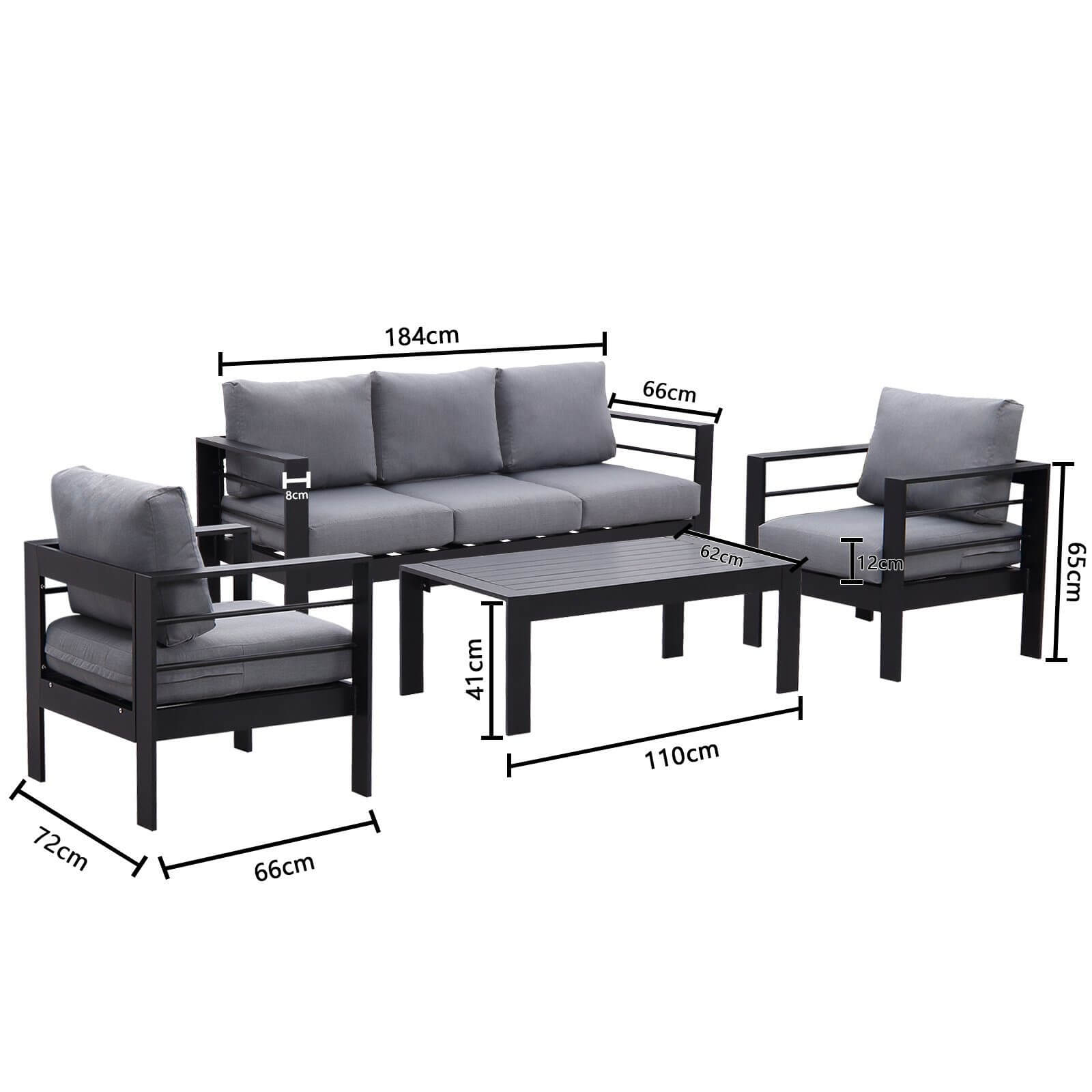 Schwarz 5 Sitzer Aluminium Lounge Gartenmöbel Set mit Polster Schwarz - MeXo - Home