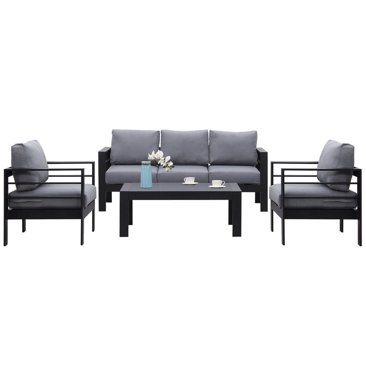 Schwarz 5 Sitzer Aluminium Lounge Gartenmöbel Set mit Polster Schwarz - MeXo - Home