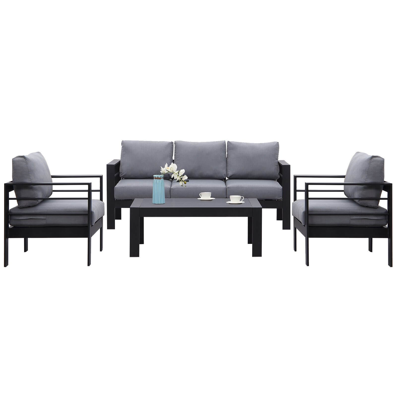 Schwarz 5 Sitzer Aluminium Lounge Gartenmöbel Set mit Polster Schwarz - MeXo - Home