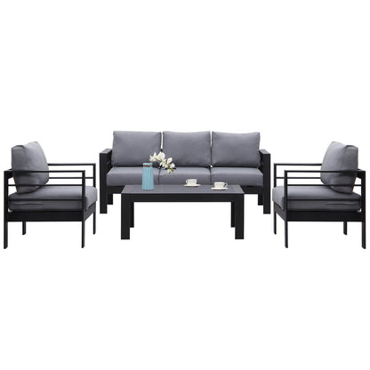 Schwarz 5 Sitzer Aluminium Lounge Gartenmöbel Set mit Polster Schwarz - MeXo - Home