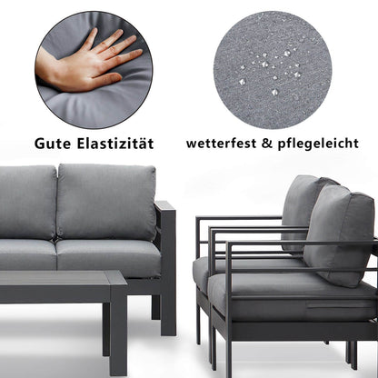 Schwarz 5 Sitzer Aluminium Lounge Gartenmöbel Set mit Polster Schwarz - MeXo - Home