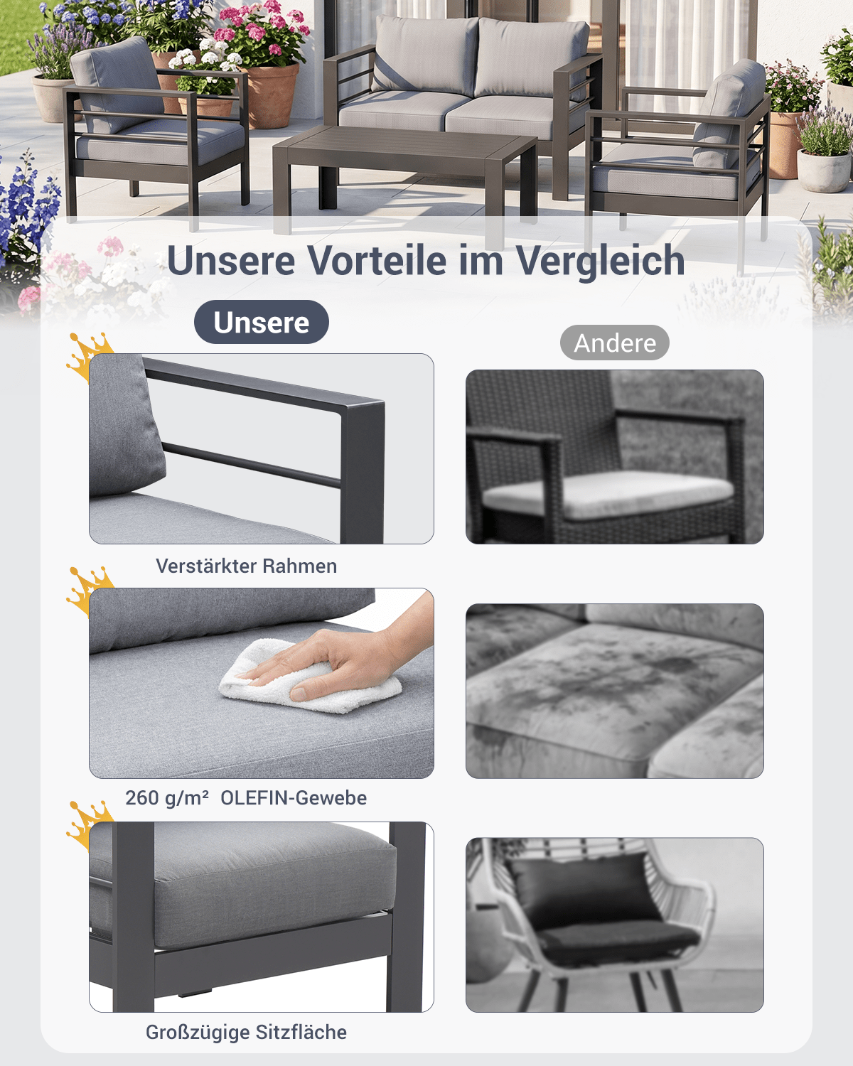 Terrassenmöbel 3 - 4 Personen grau - MeXo
