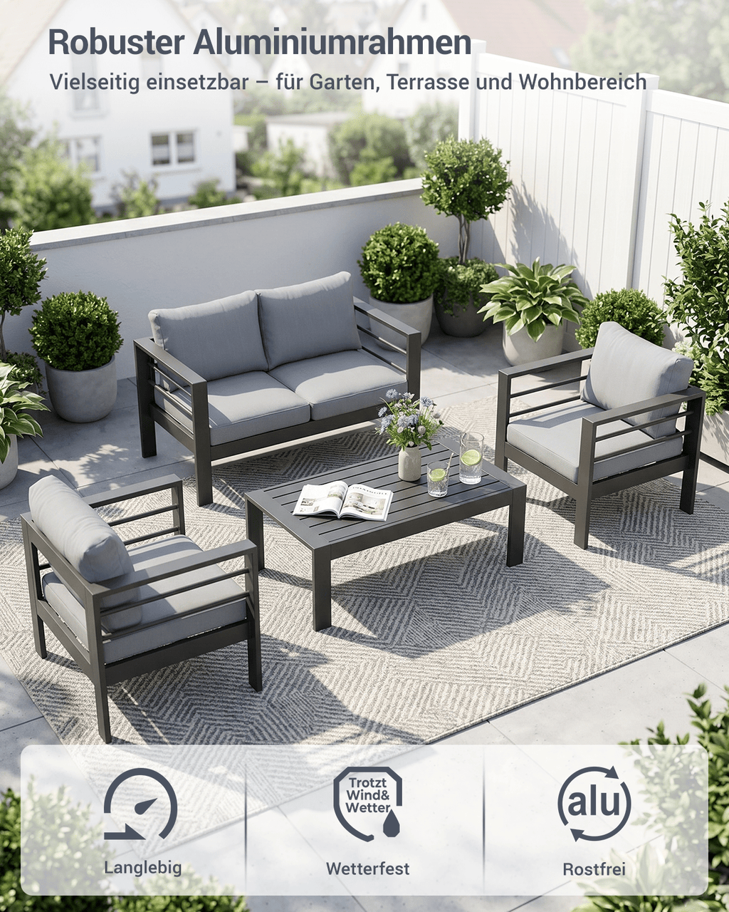 Terrassenmöbel 3 - 4 Personen grau - MeXo