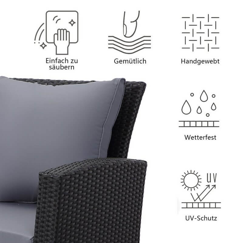 MeXo 4 - Personen Gartenlounge - Set aus Polyrattan mit Premium - Polster – Schwarz, Wetterfest & Stylisch - MeXo - Home