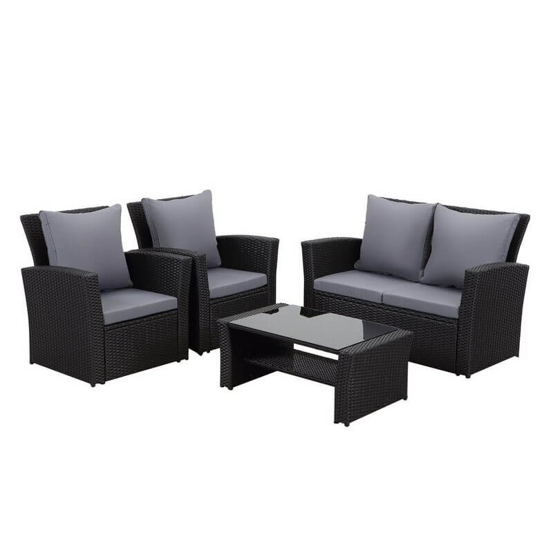MeXo 4 - Personen Gartenlounge - Set aus Polyrattan mit Premium - Polster – Schwarz, Wetterfest & Stylisch - MeXo - Home