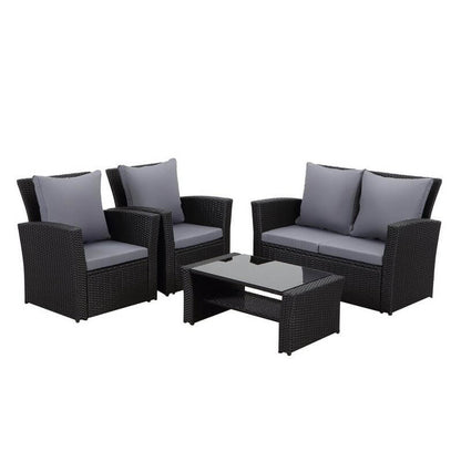 MeXo 4 - Personen Gartenlounge - Set aus Polyrattan mit Premium - Polster – Schwarz, Wetterfest & Stylisch - MeXo - Home