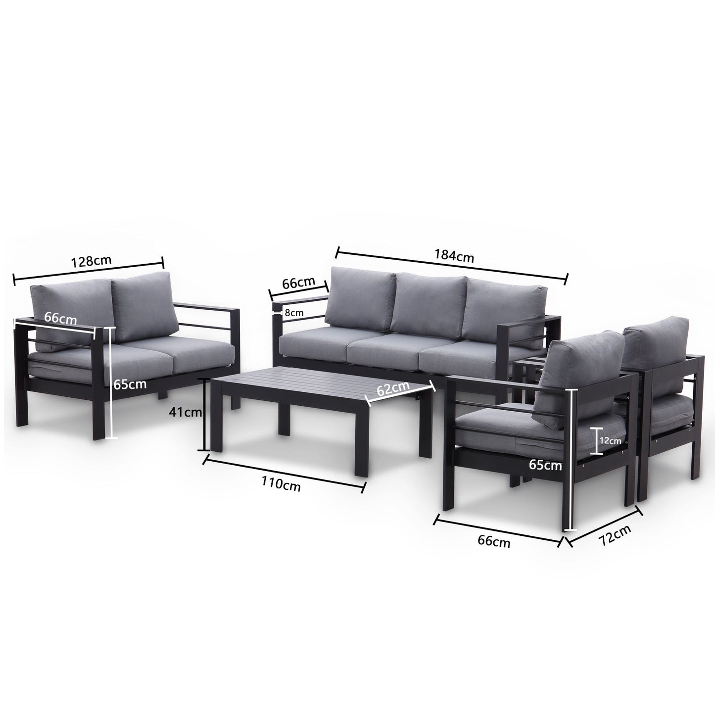 MeXo Lounge - Set Aluminium 6 - 7 Personen Gartenmöbel Set Metall Modern, Garten Sitzgruppe Wetterfest mit Sofa Sessel Tisch Olefin Kissen Auflagen Grau für Indoor Outdoor (Grau & Dunkelgrau) - MeXo - Home