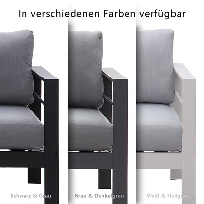 MeXo Lounge - Set Aluminium 6 - 7 Personen Gartenmöbel Set Metall Modern, Garten Sitzgruppe Wetterfest mit Sofa Sessel Tisch Olefin Kissen Auflagen Grau für Indoor Outdoor (Grau & Dunkelgrau) - MeXo - Home