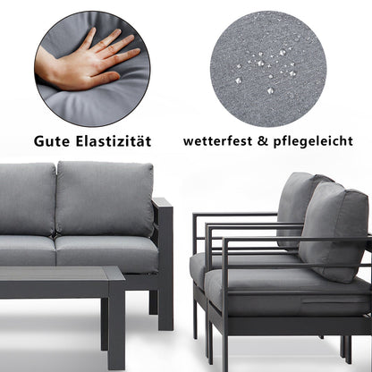 MeXo Lounge - Set Aluminium 6 - 7 Personen Gartenmöbel Set Metall Modern, Garten Sitzgruppe Wetterfest mit Sofa Sessel Tisch Olefin Kissen Auflagen Grau für Indoor Outdoor (Grau & Dunkelgrau) - MeXo - Home