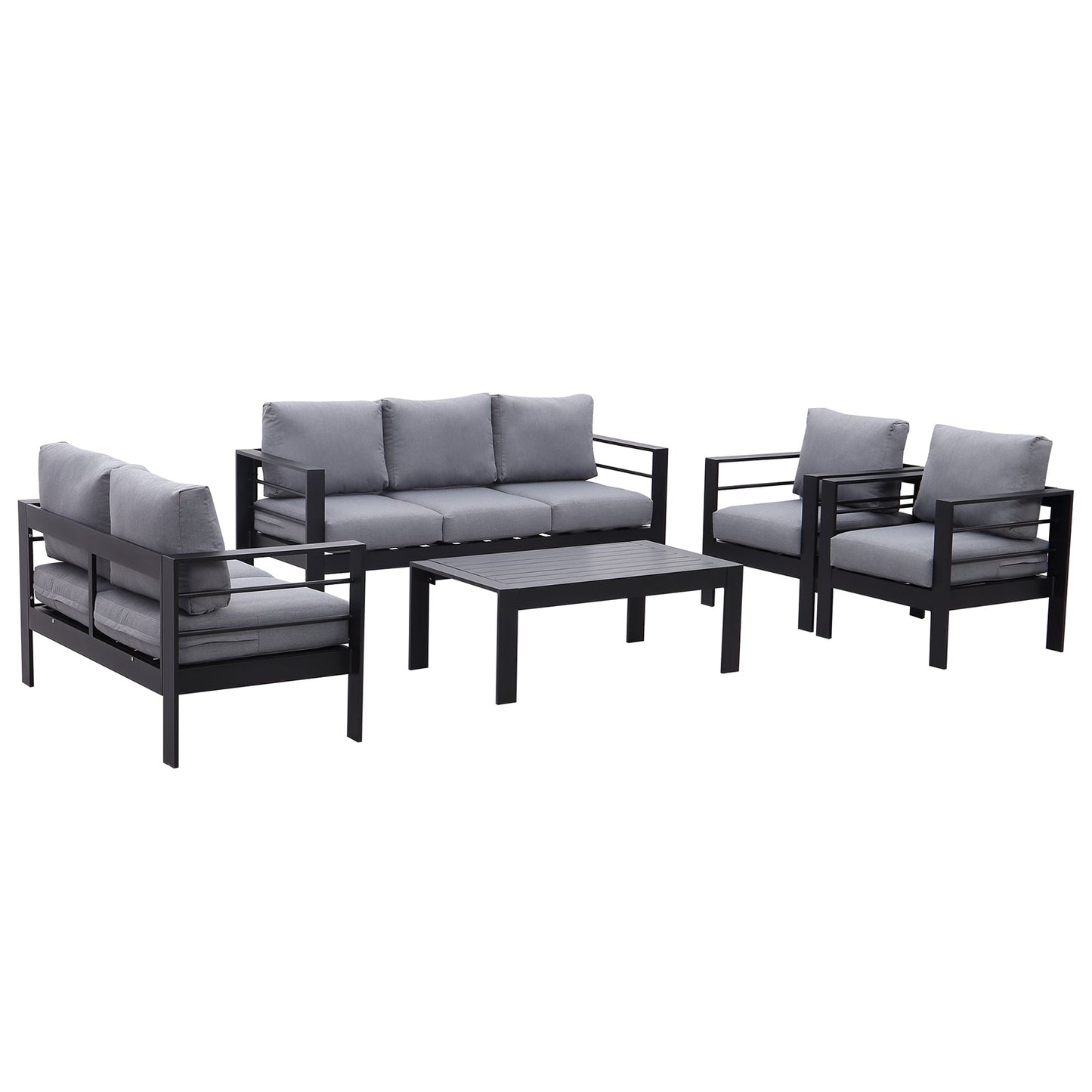 MeXo Lounge - Set Aluminium 6 - 7 Personen Gartenmöbel Set Metall Modern, Garten Sitzgruppe Wetterfest mit Sofa Sessel Tisch Olefin Kissen Auflagen Grau für Indoor Outdoor (Grau & Dunkelgrau) - MeXo - Home